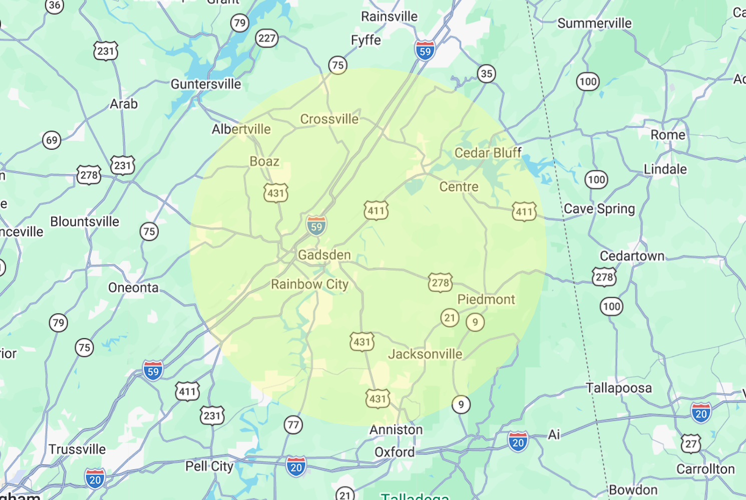 Map of AJ's service area